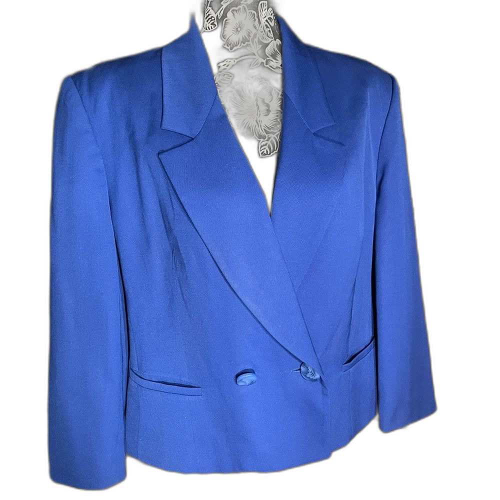 Vintage Talbots Women's Cobalt Blue 100% Wool Blazer w/ Pearlescent Buttons- 14